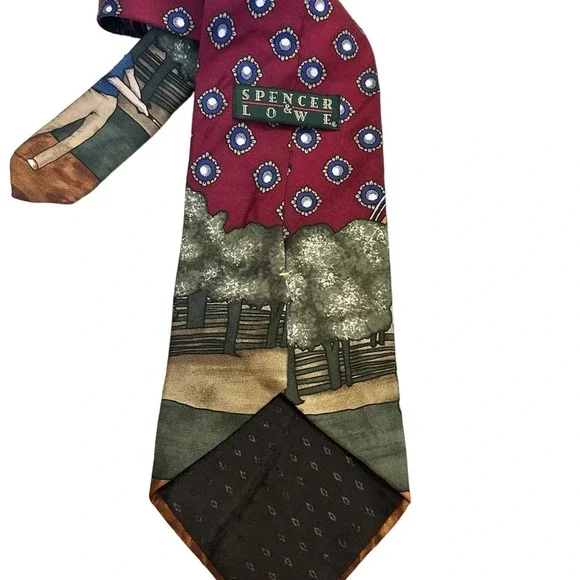 Spencer&Lowe Mens Tie Full Swing Golfer Novelty Print Maroon 100% Imported Silk - Picture 2 of 4